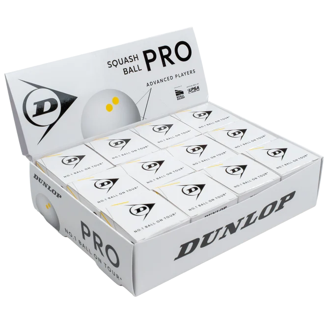 Dunlop Pro White Double Yellow Dot Squash Balls (1 Dozen Box) - Padelspeed - UK padel and racket sports shop (Sports & Outdoors)