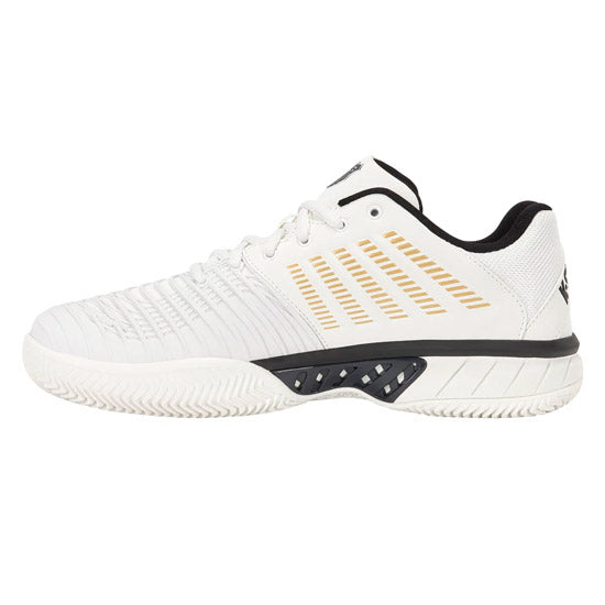 Men's Clay Tennis Shoes K-Swiss Express Light 3 (White/Gold) - Padelspeed - UK padel and racket sports shop (Shoes and accessories, Shoes)