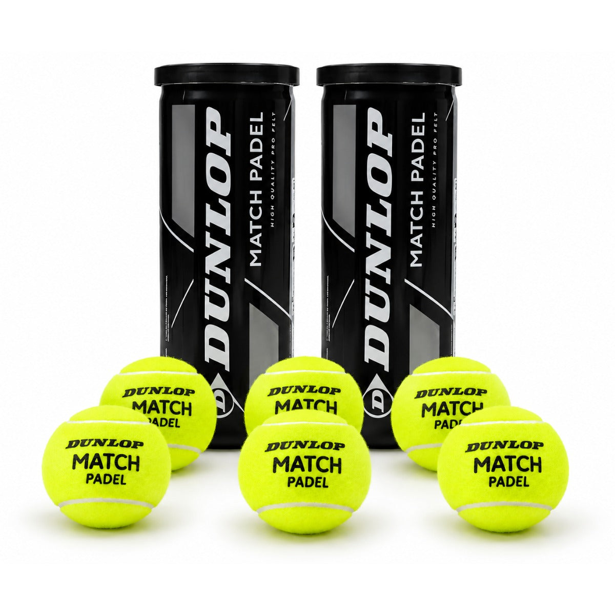 Padel Balls Dunlop Match Two Tube Pack (6 Balls)